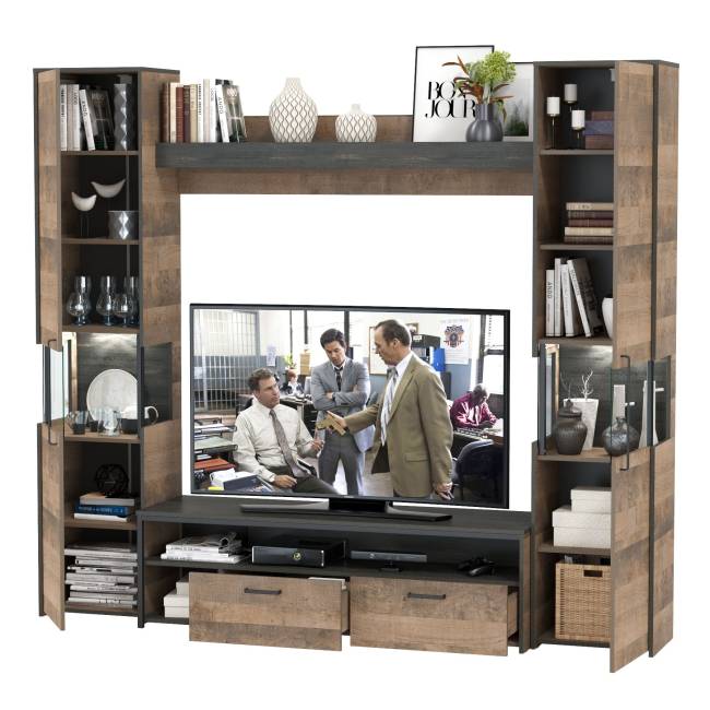 Индустриальная гостиная в стиле лофт с подсветкой Трувор № 17 цвет дуб гранж песочный/интра