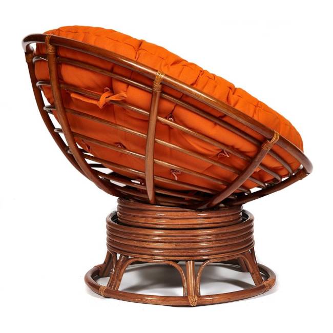 Кресло-качалка PAPASAN/ПАПАСАН w 23/01 B /с подушкой/ 115х78х104 см, Pecan (орех), ткань Оранжевый, С 23 Pecan (орех)