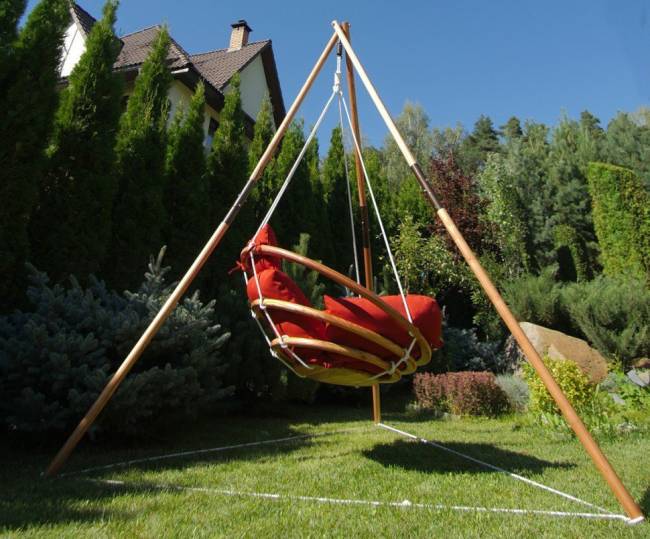 Подвесное деревянное кресло качели с подушками - комплект МАЙЯ SET