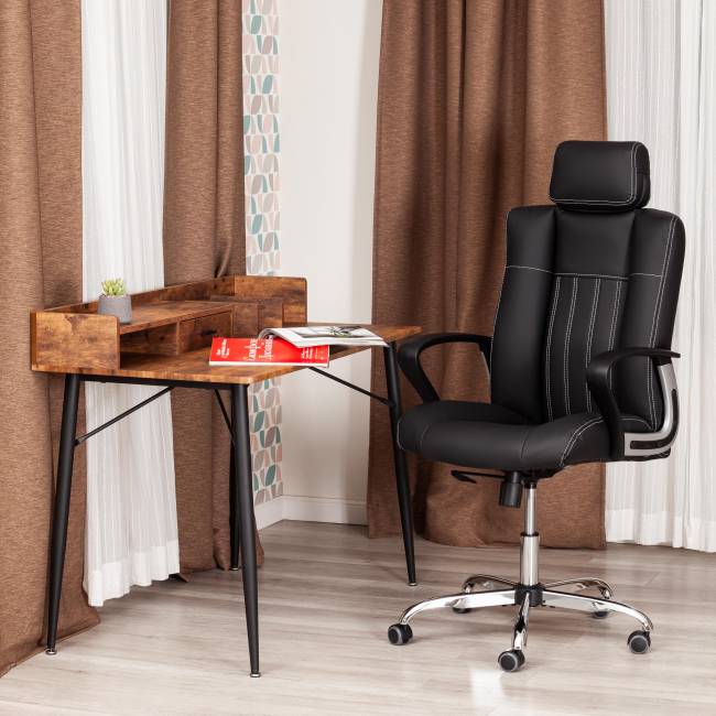 Кресло OXFORD хром кож/зам, черный, 36-6 черный кож/зам