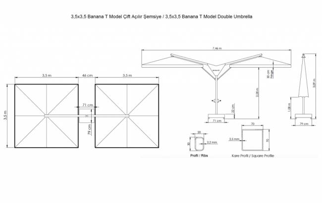 Зонт профессиональный двухкупольный 7х3.5 м Double Banana T бежевый 7000х3500 мм Зонт профессиональный двухкупольный 7х3.5 м Double Banana T бежевый 7000х3500 мм
