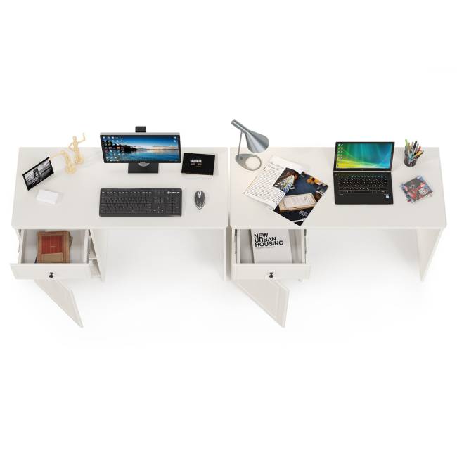 Два письменных стола Роуз цвет белый с тиснением поры дерева/ясень ваниль Два письменных стола Роуз цвет белый с тиснением поры дерева/ясень ваниль