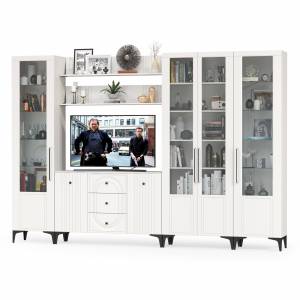 Большая стенка в гостиную Валенсия № 108 цвет белый шагрень