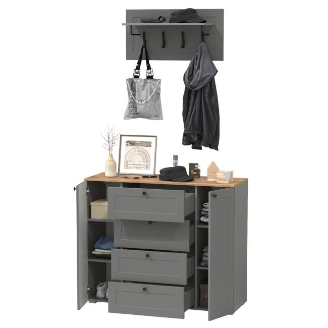 Комод четыре ящика и две дверки и вешалка для одежды Остин цвет серый графит/дуб крафт золотой