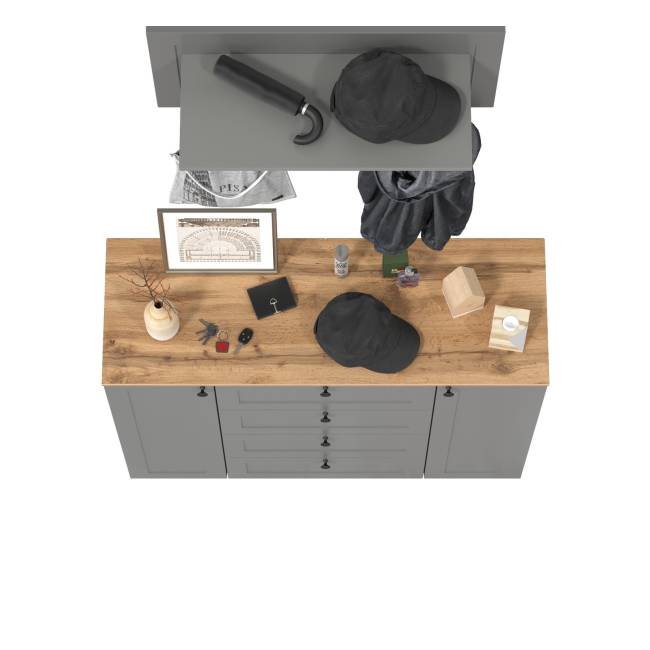 Комод четыре ящика и две дверки и вешалка для одежды Остин цвет серый графит/дуб крафт золотой