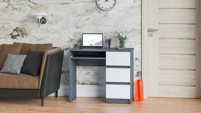 Стол компьютерный три ящика Мори МС-6 правый цвет графит/белый