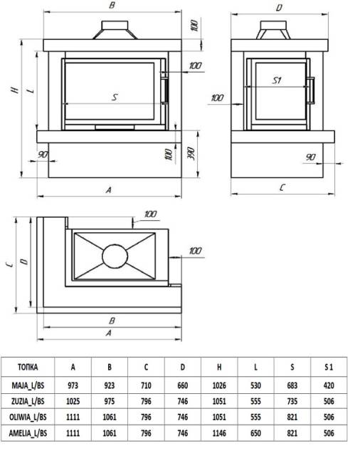 Каминокомплект ЛАДОГА УГЛОВАЯ с Zuzia-угловое стекло слева