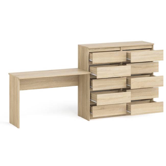 Большой комод МК1200.10 десять ящиков и письменный стол МСП1200 Мори цвет дуб сонома