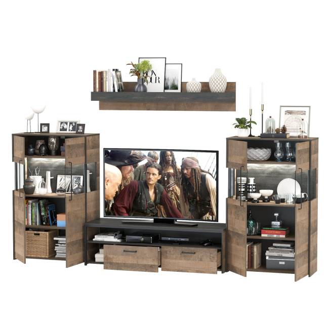 Мебель лофт с подсветкой для гостиной Трувор № 67 цвет дуб гранж песочный/интра