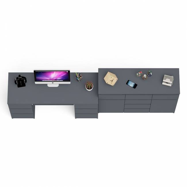 Двухтумбовый стол компьютерный МС-2 с ящиками и тумба-комод МК1200.4 Мори цвет графит