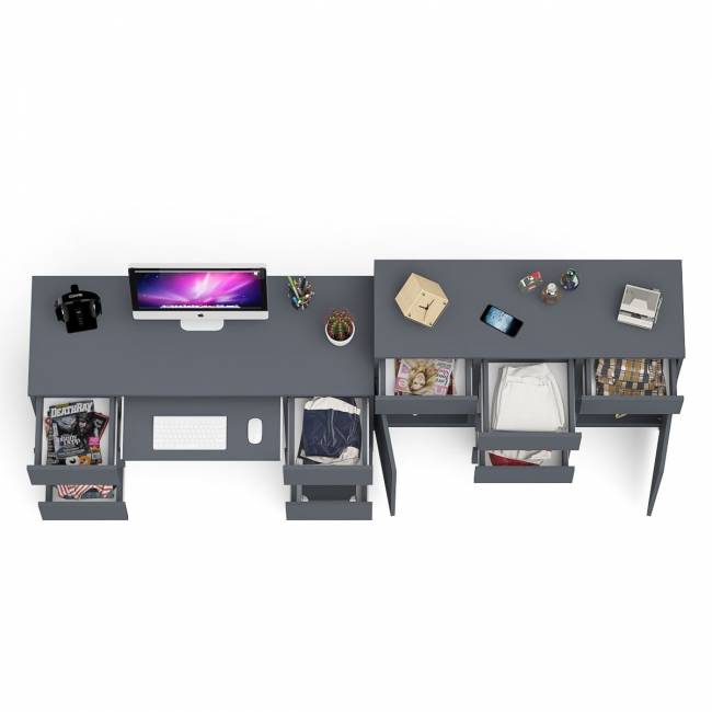 Двухтумбовый стол компьютерный МС-2 с ящиками и тумба-комод МК1200.4 Мори цвет графит