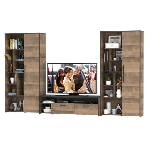 Два шкафа-стеллажа в стиле лофт и тумба для аппаратуры Трувор цвет дуб гранж песочный/интра