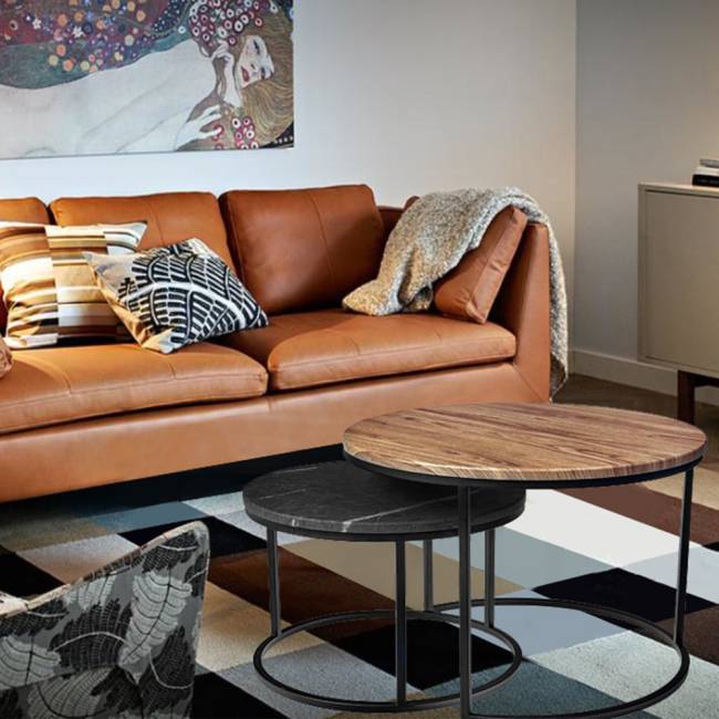 Набор кофейных столиков Tango светло-серый мрамор с чёрными ножками, 2шт Набор кофейных столиков Tango светло-серый мрамор с чёрными ножками, 2шт