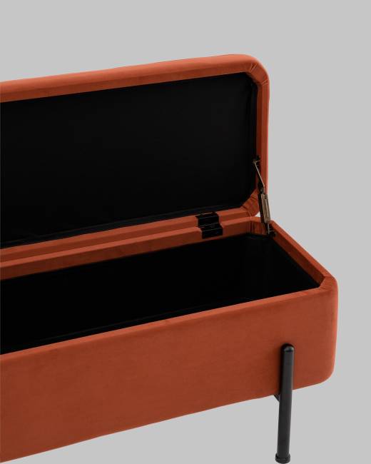 Банкетка Болейн с ящиком велюр терракотовый черные ножки