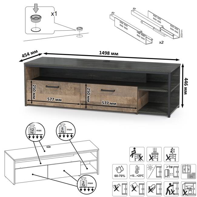 Индустриальная стенка для гостиной Трувор № 97 цвет дуб гранж песочный/интра