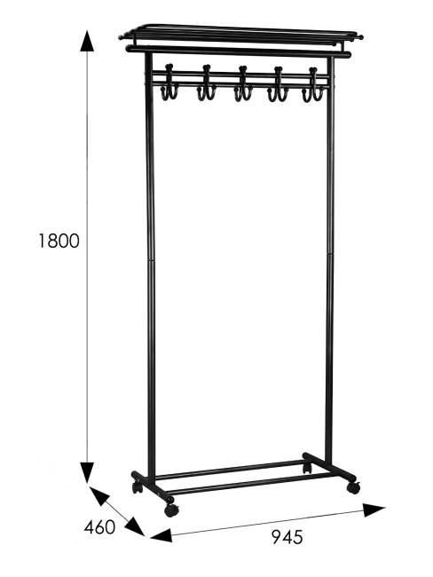 Вешалка напольная на колесах М 9 чёрный с крючками