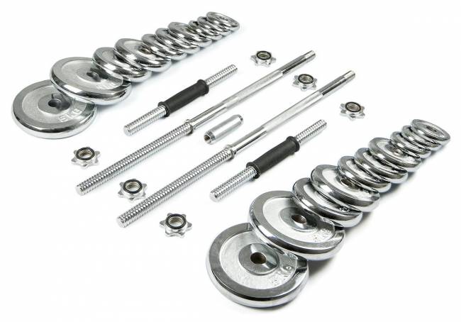 Набор хромированных гантелей и штанга "ATLAS SPORT", 50 кг в чемодане