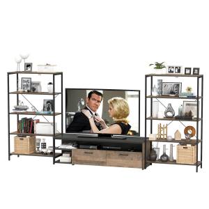 Два открытых стеллажа с полками и ТВ-тумба Трувор цвет дуб гранж песочный/интра