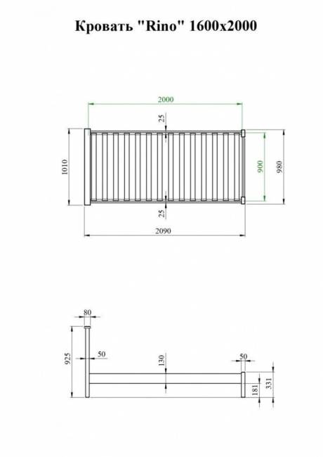Кровать Rino 2000 х 2000 ясень, без покраски
