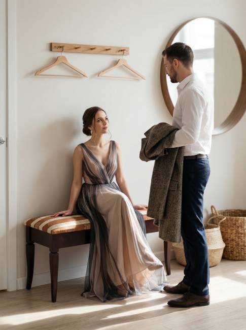 Банкетка Вивальди М с ящиком средне-коричневый, ткань полоса коричн.