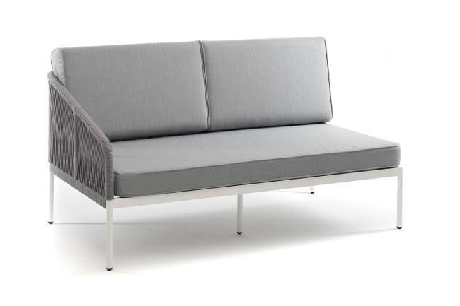 "Канны" правый модуль плетеный из роупа, каркас алюминий светло-серый (RAL7035) шагрень, роуп серый круглый, ткань серая 017