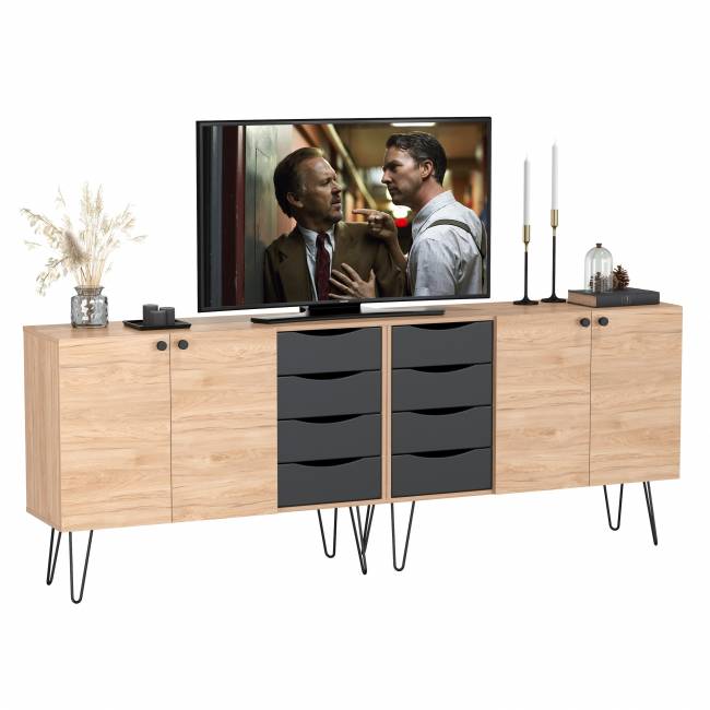 Два комода-тумбы с четырьмя ящиками и дверкой каждый Брюс цвет чёрный/Battle rock Santiago