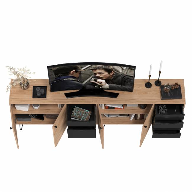 Два комода-тумбы с четырьмя ящиками и дверкой каждый Брюс цвет чёрный/Battle rock Santiago