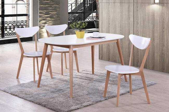 Стол обеденный MAX (Макс) основание бук, столешница мдф, 140 х 80 х 75см, Белый+Натуральный ( Бук) Белый+Натуральный ( Бук) основание бук, столешница мдф