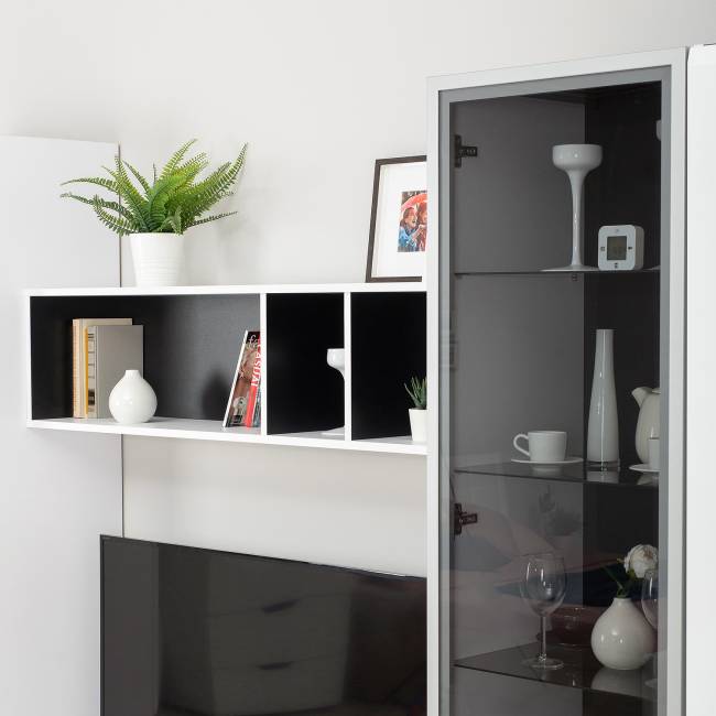 ТВ тумба Сидней с полкой цвет белый/чёрный/фасады МДФ белый глянец ТВ тумба Сидней с полкой цвет белый/чёрный/фасады МДФ белый глянец