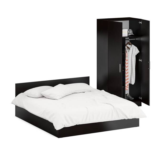 Кровать двуспальная 1800 со шкафом для одежды 2-х створчатым Стандарт цвет венге Кровать двуспальная 1800 со шкафом для одежды 2-х створчатым Стандарт цвет венге